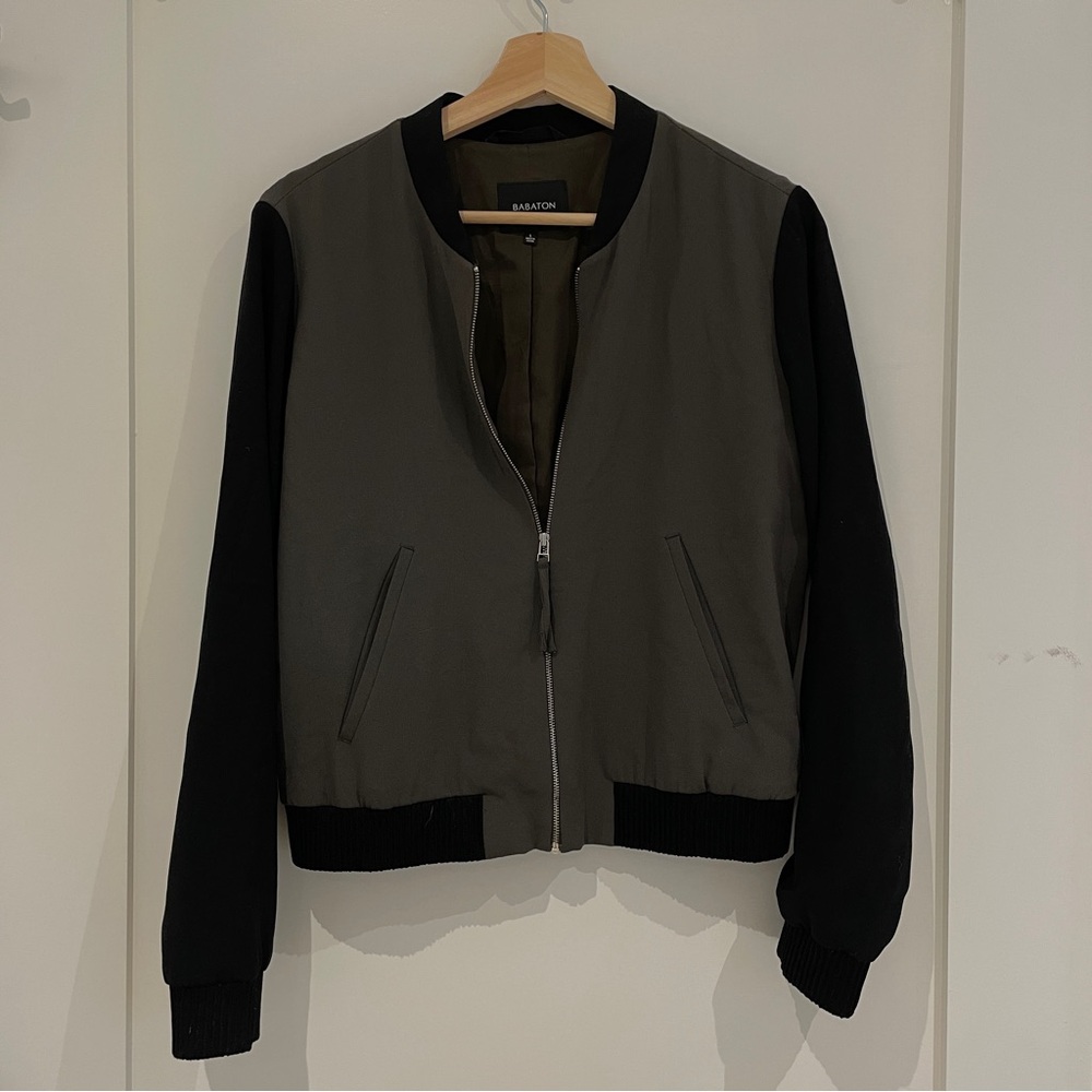 Babaton by Aritzia Black and Green Silk Bomber Jacket